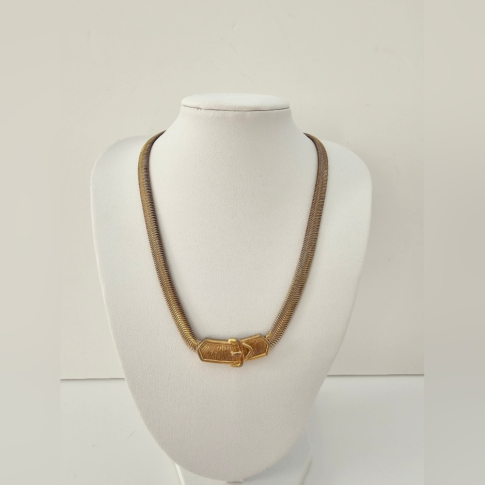 Vintage Christian Dior Gold-Tone Belt & Buckle Motif Necklace - Picture 1 of 7